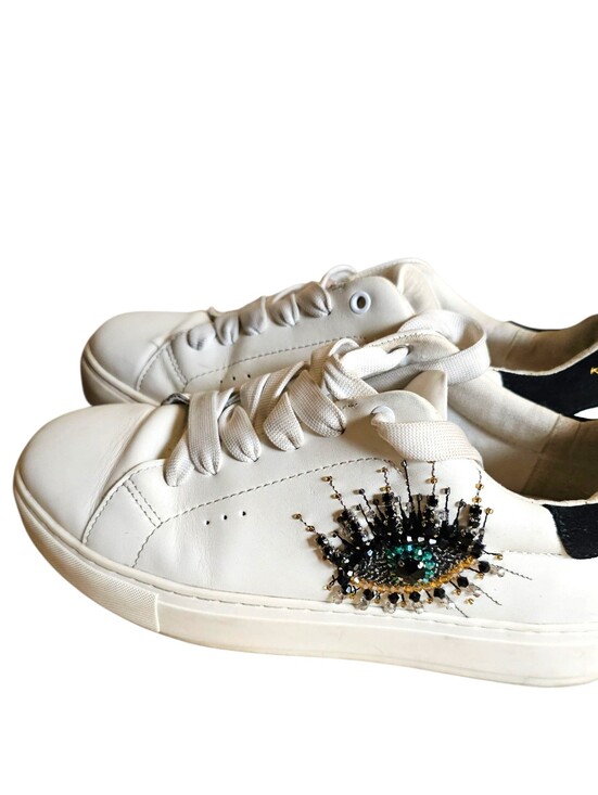 Kurt Geiger Shoes - Kurt Geiger Embellished White Beaded Evil Eye London Sneakers Size Womens 9
